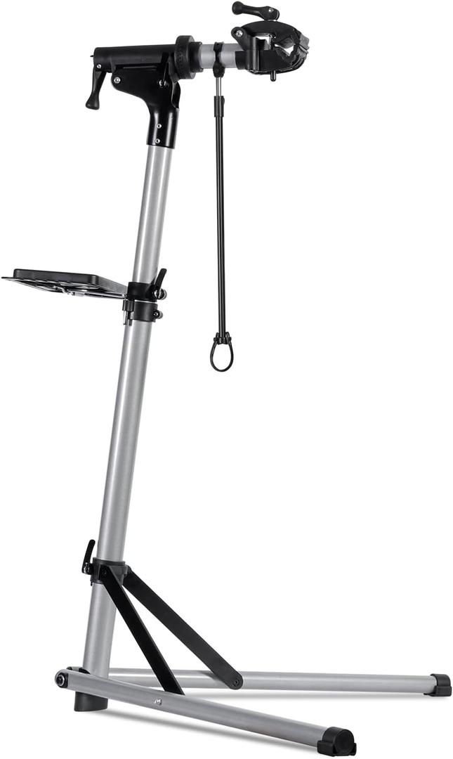 Urban Deco Bike Repair Stand Premium Aluminum Bike Stand for Maintenance, 110lbs Capacity, Height-Adjustable, 360 Rotatable Clamp, Tool Tray Included, Silver