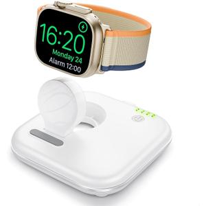 2025 Upgraded Portable Charger for Apple Watch 2000mAh Power Bank - Foldable Wireless Magnetic iWatch Chargers for Series 2-10/SE/Ultra1/2, Emergency Backup Charger with Type-C Travel Cable (White)