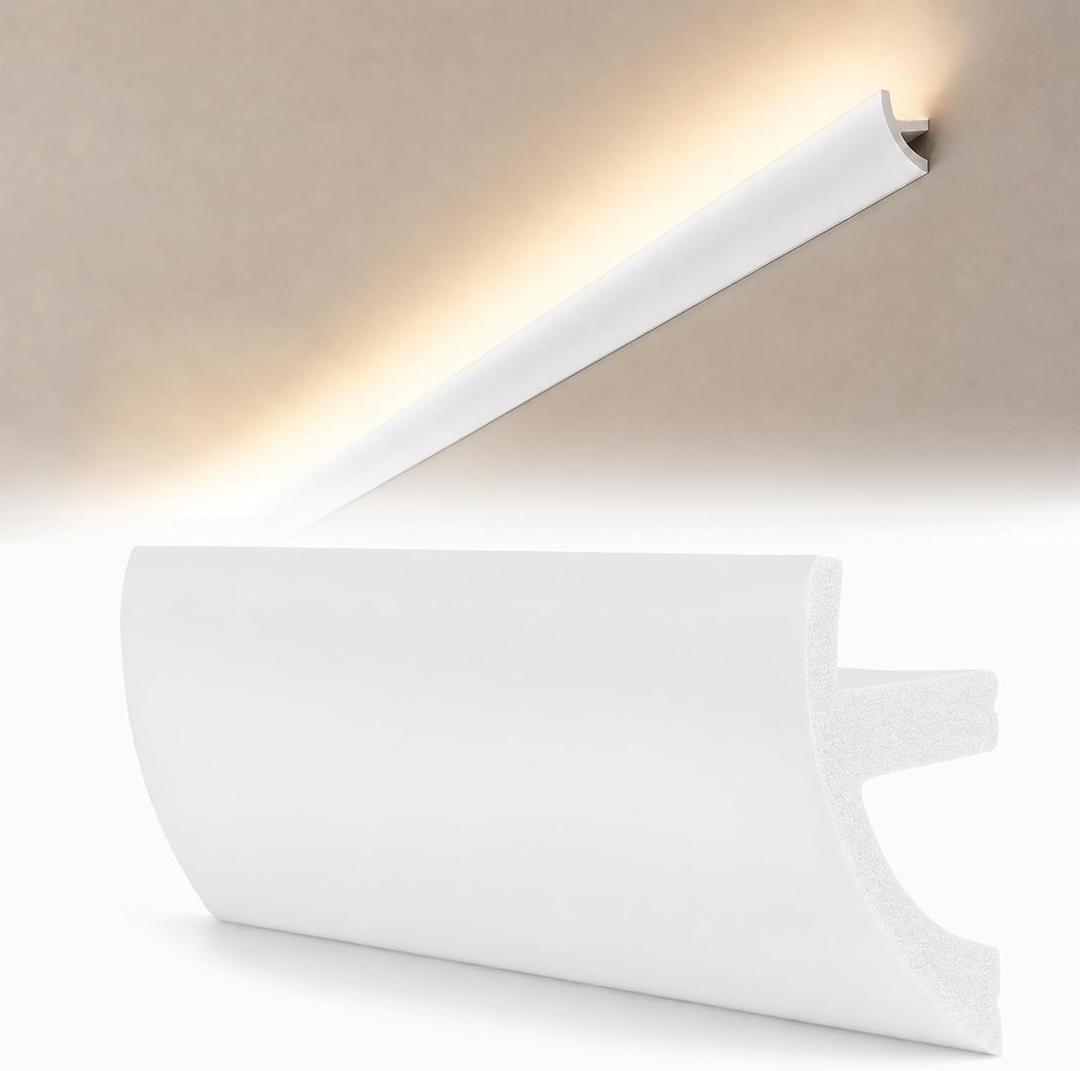 moonoom 10 Pack 39 Ft Ceiling Crown Molding Trim, High Impact Ceiling Decorative Moulding, Room Top Light Strip Crown Molding for Ambient Home Bedroom Living Room Lighting (Style B)