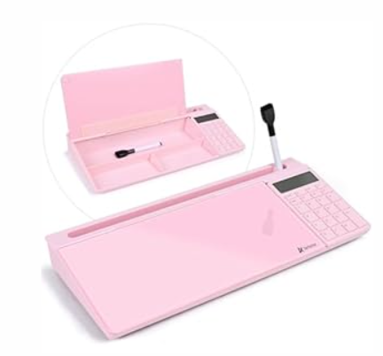 Varhomax Glass Desk Whiteboard with Storage, Desktop Organizer to-do List Memo Notepad Dry Erase White Board for Home Office and School Supplies (Pink)