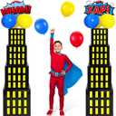 Leitee 40 Pcs Hero Theme Party Decoration, Hero Theme Party Favor Boxes with Balloons and Cutouts, Skyscraper Centerpiece Boxes City Skyline Buildings Photography Backdrop for Birthday Decor(Yellow)