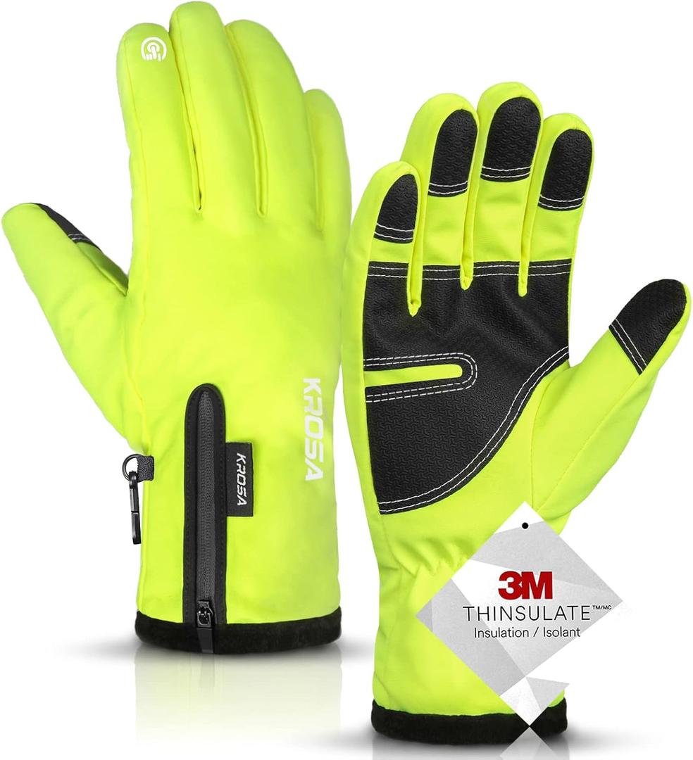 -10 Winter Gloves Men Women & Kids, 5-Layer Waterproof Gloves for Cold Weather, Snow Ski Gloves with 10 Touchscreen Fingers (Medium, Lemon Lime)