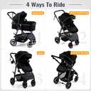 Baby Stroller, 2-in-1 Reversible Toddler Seat with Lie-Flat Mode, Foldable Infant Stroller with Canopy, One Button Brake, Adjustable Handle, Newborn Pushchair (Black B)