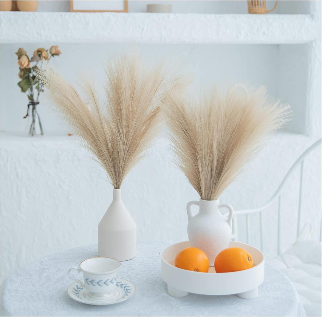 ChagoArt-Pampas Grass Decor Tall-Faux Pampas Grass Small 17"-6 Stems-Beige and Taupe-Brown-Pompas Floral-Fake Pampas Grass-Artificial Pampas Grass Vase-Dried Pampas Grass-Pompous Grass Branches Large