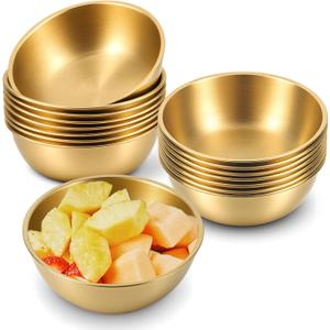 16 Pack Stainless Steel Sauce Dishes 3.2inch Mini Dip Bowls Reusable Metal Condiment Cups Round Seasoning Dishes for Side dish, Appetizer, Dip, Sushi, Gold