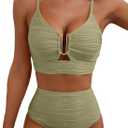 Herseas 2 Piece Bikini Set U-Wire Cutout Popular Swimsuit High Waisted Textured 2026 Summer Beach Swim Bathing Suits (Green, L)