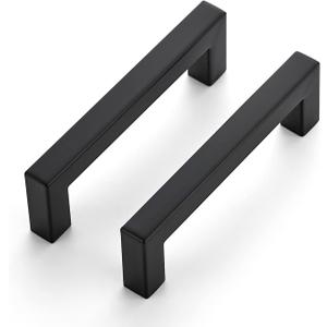 Ravinte 3 Pack 4 Inch Kitchen Square Cabinet Handles Matte Black Cabinet Pulls Black Drawer Pulls Cupboard Hardware Kitchen Handles (4-1/2 Inch (4 Inch Hole Center))