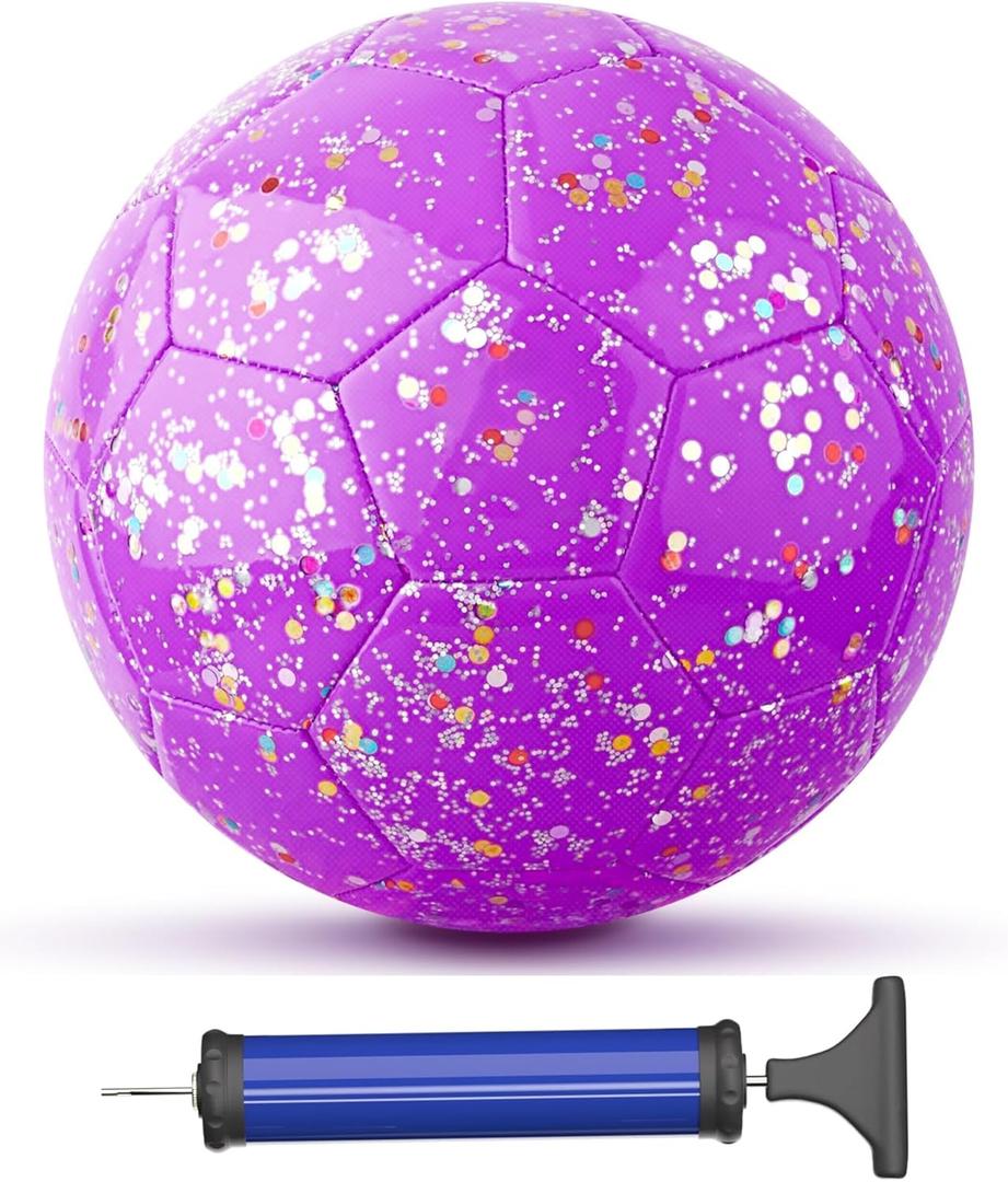 Soccer Balls Size 3, Sparkle Soccer Ball for Girls Kids 3-8 4-6 6-8 Glitter Outdoors Sports Recreation Playing Ball for Birthday Easter Soccer Gifts