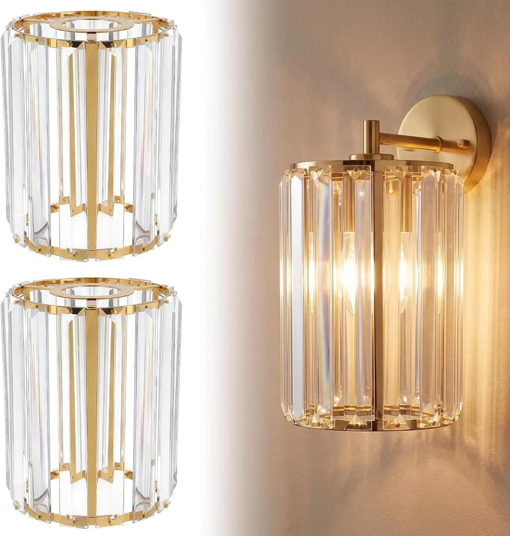 Teenyyou 2 Pcs Crystal Lamp Shade Modern Medium Ceiling Light Cover E26/e27 Base 1.65" Top x 5.1" Dia. x 5.9" H Chandelier Lampshade Replacement for Dining Room Living Room Wall Sconce Pendant Light