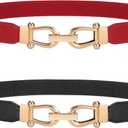 JASGOOD Women Stretchy Waist Belt Retro Elastic Skinny Belt for Ladies with Gold Buckle (Black)