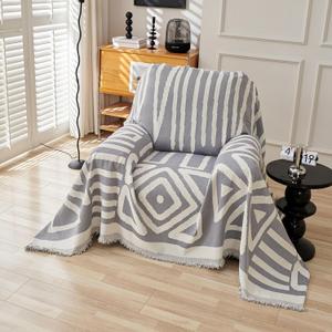 HANDONTIME Grey Armchair Sofa Cushion Covers Boho Sofa Covers Dog Couch Cover for Sofa Recliner Chenille Couch Sofa Slipcover for Pets Sofa Cover Thick Washable Slip Covers for Sofas/Couches, 71" X71"