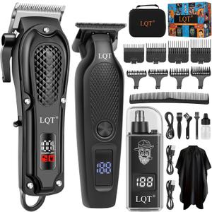 Professional Cordless Hair Clipper and T-Blade Beard Trimmer Set for Men, LED Display,Quiet Motor,Lightweight Ergonomic Design,Rechargeable Grooming Kit for Haircut,Beard & Detailing,Gifts for Men