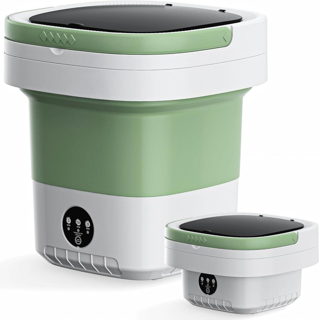 16L Foldable Portable Washing Machine, 45dB Quiet 3-Mode Mini Washer, No Installation Compact Laundry for Travel RV Dorm Apartment Camping, Green