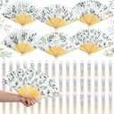 Briwooody 48 Set Eucalyptus Leaf Hand Folding Fans with Organza Bags Bulk Greenery Wedding Favors for Guests Boho Green Leaf Paper Fan for Bridal Shower Supplies Bridesmaid Gifts Party Decorations
