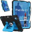 Fintie Case for iPad Air 11-inch M3 (2025) / M2 (2024), iPad Air 5th (2022) / 4th Generation (2020) 10.9 Inch, Fully-Body Rugged Heavy Duty Shockproof Case with Kickstand for Kids, Black/Blue