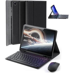 TUNKARMOR Case Keyboard for Samsung Galaxy Tab A9+ / A11+ Plus 2023/2025 11 Inch - Mouse and Detachable Magnetic Keyboard, Slim Case with S Pen Holder, Auto Sleep/Wake (Black)