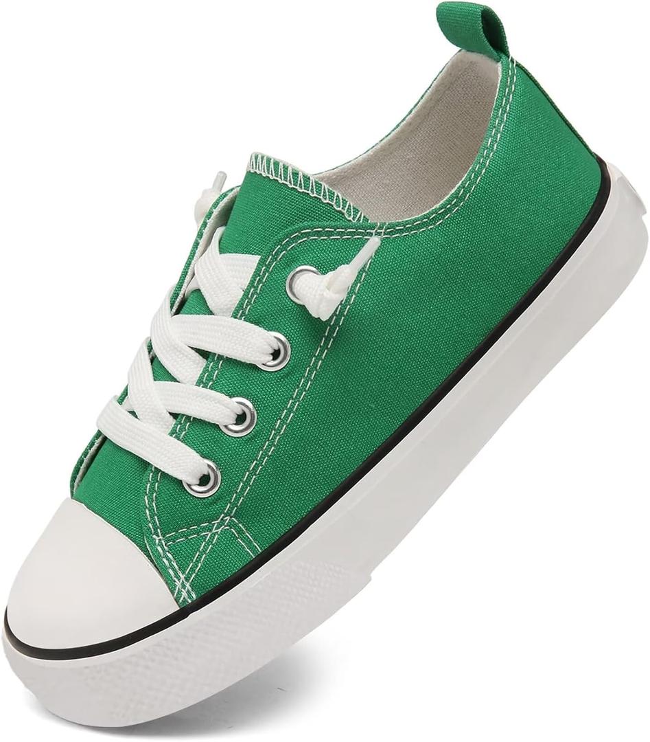 Toddler Little Kid Cushioned Canvas Shoes Slip On Sneakers Soft and Durable (Green, 7)