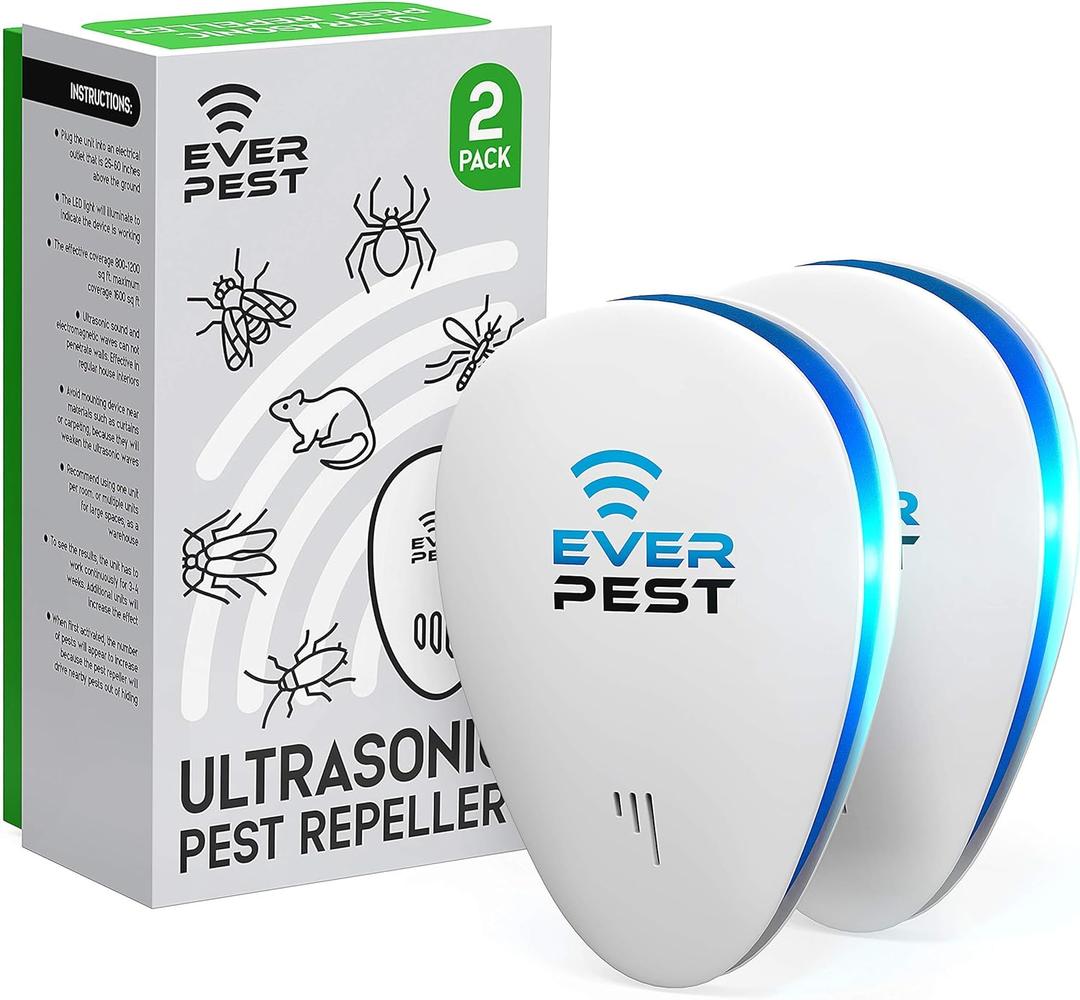 Ultrasonic Pest Control Repeller - Repel Rodents, Ants, Cockroaches Get Rid, Bed Bugs, Mosquitos, Flies, Spiders, Squirrel Bats - Eco-Friendly Safe for Humans - 2 Pack