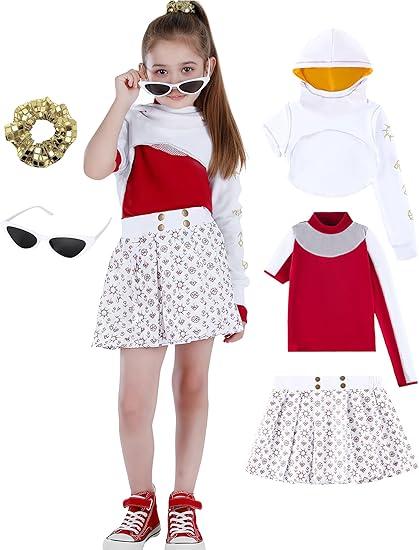 QRT Girls Zombies Costumes, Kids Halloween Nova Costume Cosplay daywalker Mesh Top Pant Skirt Dress Hooded Coat Uniform Size 130