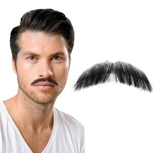 Fake Mustache Realistic for Men - 100% Human Hair Hand-Tied Lace Front Mustache, Natural Look Professional Facial Hair for Halloween Cosplay Theater(Black)