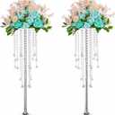 29.5 inches Tall Silver Vases Wedding Centerpieces, Elegant Metal Flower Candle Holder with Chandelier Crystal,for Wedding Party Event,Birthday,Reception,New Year Home Decorations