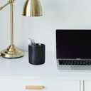 HANKOR Ceramic Pencil Holder for Desk - Cute Gold Trim Pen Aesthetic Makeup Brush Cup Holder Organizer for Desktop Storage Stationery Office Home Supplies, Black