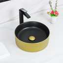 Davivy 14.8" Gold and Matte Black Round Vessel Sink with Pop Up Drain, Ceramic Above Counter Bathroom Sink
