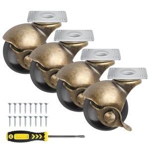 2" Ball Caster Wheels, casters Set of 4 Brass Vintage Antique Caster with Swivel top Plate for Chairs, Cabinets, Wheels for furniture4casters Set of 4 Heavy Duty