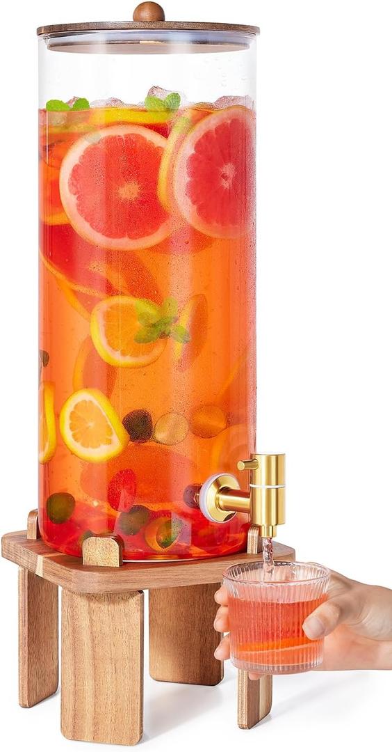 2 Gallon Large Drink Dispenser for Parties,Glass Beverage Dispenser with Stand,Glass Water Dispenser with Airtight Valve,Lemonade Dispenser for Fridge,Water, Juice,Punch,Cocktails,Ice Tea & Sun Tea-8L