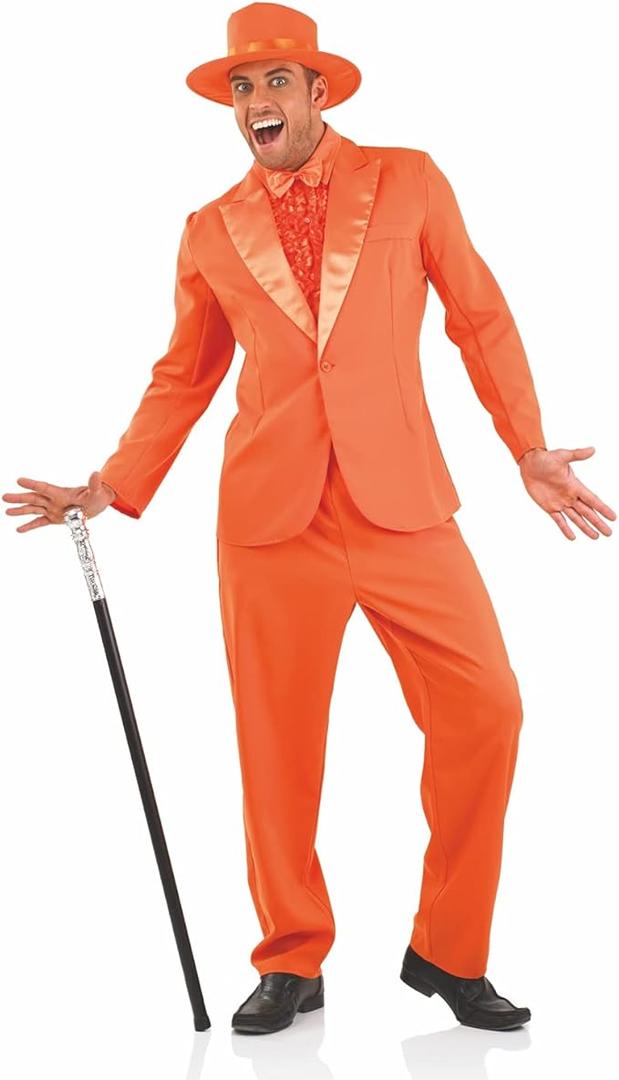 fun shack Tuxedo Costume for Men Orange or Blue Suit Mens Funny 90s Movie Character, Halloween Costumes for Men (Orange, Medium)