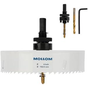 Mollom (152.5mm | 6") HSS M42 with 8% Cobalt BI-Metal Hole Saw with 2 Pilot Drill Bits & Arbor Smooth Cutting for PVC,Drywall,Wood,Plastic,Gypsum Board,Rubber 2 Pack