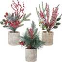 winemana Mini Christmas Tree Table Decorations Indoor, 3 Pcs Small Artificial Xmas Trees Decoration with Red Berries Pine Cone for Centerpiece Kitchen Office Tabletop Home Holiday Decor