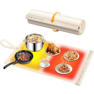 FOHERE Warming Mat for Food, Fast Full Surface Electric Warming Tray with Upgrade Temperature Settings, Food Grade Silicone Nano-Material, 4H Timer, for Buffet Party and Home Daily Use