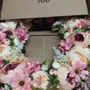 Lvydec Artificial Peony Flower Wreath - 15" Pink Flower Door Wreath with Green Leaves for Spring, Easter, Valentine's Day