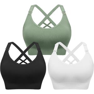 Angelhood Nursing Bras for Breastfeeding, Seamless Nursing Sports Bra Support Yoga Maternity Bras Pregnancy Sleep Bralette (XX-Large, Black/White/Green)