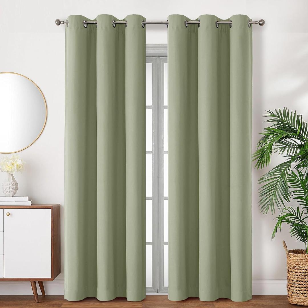 Chyhomenyc Sage Green Blackout Curtains 84 Inch Length 2 Panels Set, Thermal Insulated Grommet Curtains for Bedroom, Energy Saving Heavy Curtains for Living Room, 37Wx84L, 2 Panels, Sage Green