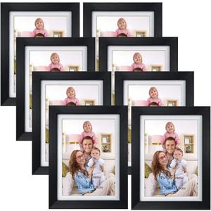 Giftgarden 5x7 Picture Frame Set of 8, 6x8 Matted to Display 5 by 7 Photo with Mat or 6 by 8 without Mat for Wall or Tabletop, Black
