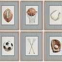 BVVEYKXX 6Pcs Vintage Sport Themed Framed Wall Art Retro Ball Sport Boy's Room Wall Decor, Children's Room Baseball Football Soccer Basketball Canvas Prints Picture for Kids Room Nursery Decor 8x10in