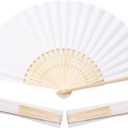 Sepwedd 50pcs White Paper Hand Fan Bamboo Folding,Handheld Paper Folded for Wedding Party and Home Decoration