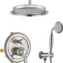 Antique Shower Faucet-Sets Complete: Ceiling Mount Rain Shower System, 9 inch Rainfall Head and Handheld Spray, 2 Way Diverter Brass Rough in Valve with Trim Kit, Brushed Nickel