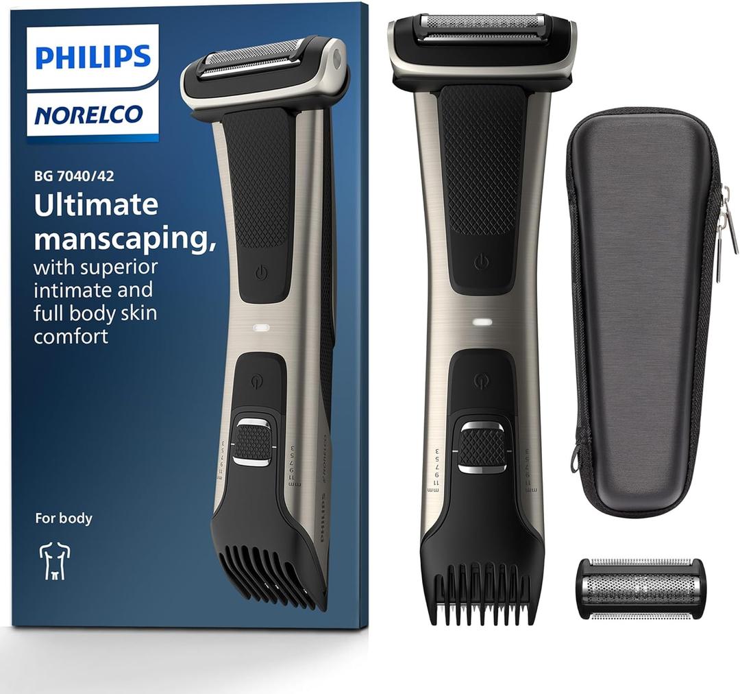 Philips Norelco Bodygroom Series 7000 Showerproof Body & Manscaping Trimmer & Shaver with case and Replacement Head for Above and Below The Belt, BG7040/42