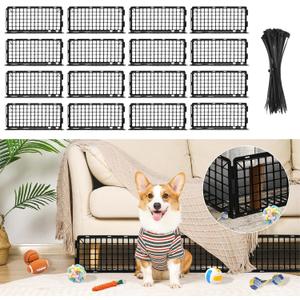 16 PCS Under Couch & Bed Blocker Set, Under Couch Toy Blocker with 50 Zip Ties Adjustable Connectable Plastic Pet Barrier for Living Room Bedroom Playroom Furniture, Sofa, Pets (Dogs/Cats), Black
