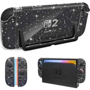 DLseego Protective Glitter Case Compatible for Nintendo Switch 2 Console(2025) - Hard Backplate with Bling Soft TPU Joycon Cover with Shock-Absorption and Anti-Scratch Design - Crystal