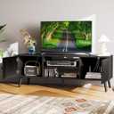 Sweetcrispy TV Stand for 55 60 inch TV, Modern Mid Century Entertainment Center with Storage, Media Console Table 2 Cabinet, Soft Hinge, Handle Door, Wooden Living Room, Office Furniture, Black (53.54 x 15.75 x 18.9 inches)