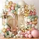 Sage Green Pink Balloon Arch Garland Kit, Sage Green Pink Sand White Beige Balloons with Gold Confetti Balloon Star Balloons for Jungle Safari Bridal Baby Shower Birthday Party Decoration