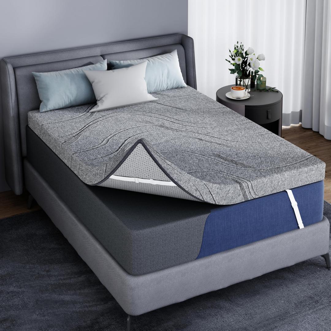 3 Inch Firm Mattress Topper Twin XL, Cooling Memory Foam & Non-Slip Straps