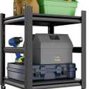 2 Tier Garage Shelving with Wheels and Fences Unit Heavy Duty Storage Shelves Easy Assembly Adjustable Metal Steel Utility Shelf Rack Garage Storage Organize for Tools Basement,Warehouse (17.7*21.6*21.6",1set)