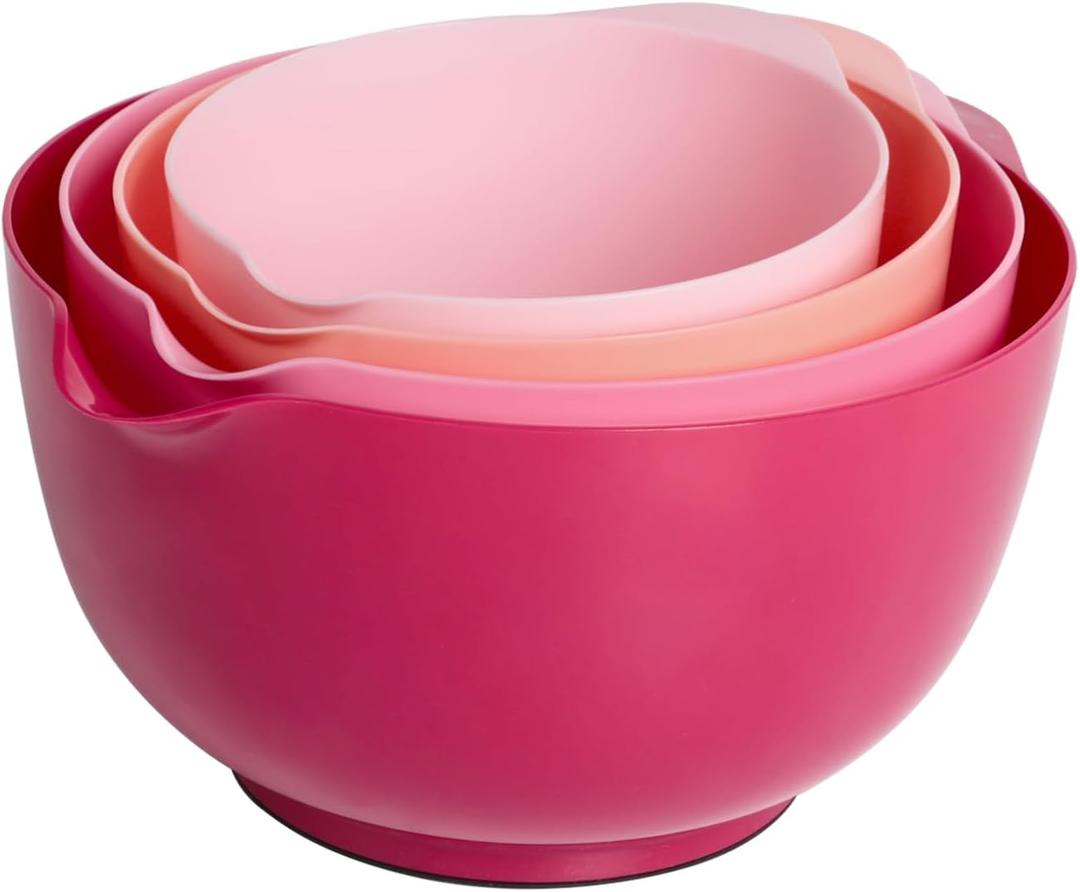 BoxedHome Classic Mixing Bowl Set, BPA Free Plastic, Microwave and Dishwasher Safe (Set of 4, Rose red), 4.5 quarts, 1.7, 2.5, 3.5 and 4.5qt