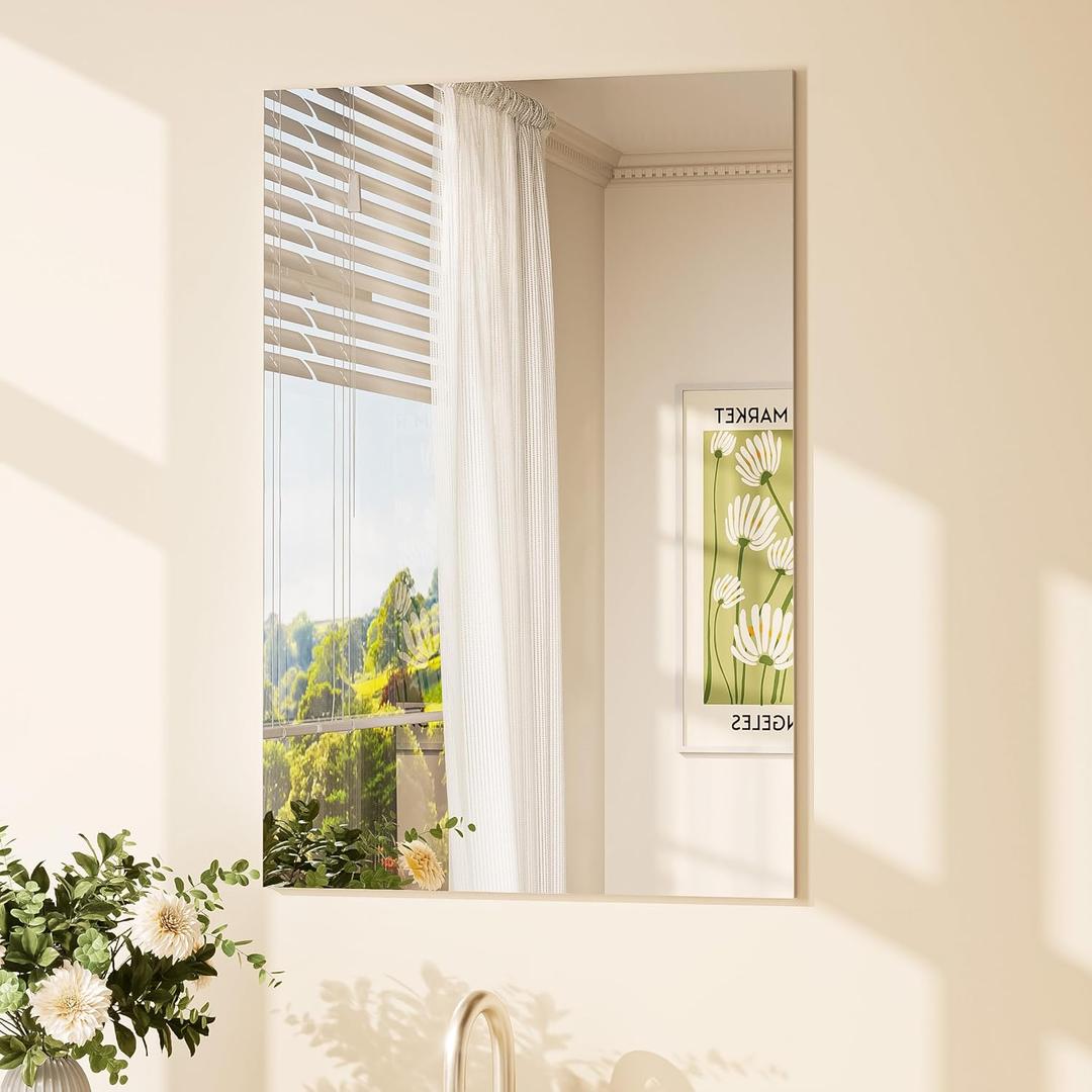 TETOTE Frameless Mirror 20" x 30" Bathroom Mirrors for Wall with 4mm Tempered Glass, Suitable for Bedroom, Entryway, Hallway, Gym, Vertically/Horizontally (1 Pack)