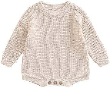 FYBITBO Baby Girl Boy Sweater Knit Oversized Pullover Sweatshirt Romper Onesie Warm Fall Winter Clothes Outfit Newborn size 59